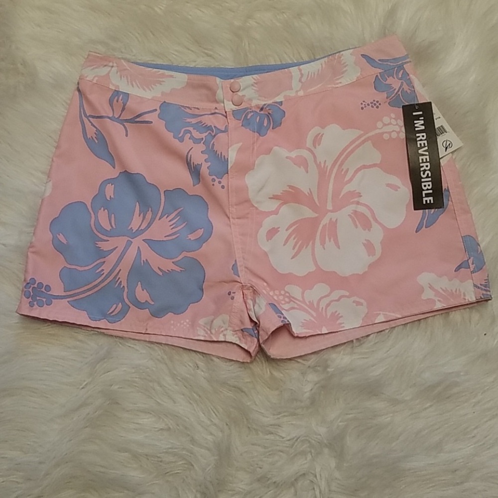 BEACH RAYS PINK AND BLUE REVERSIBLE SWIM SHORTS
